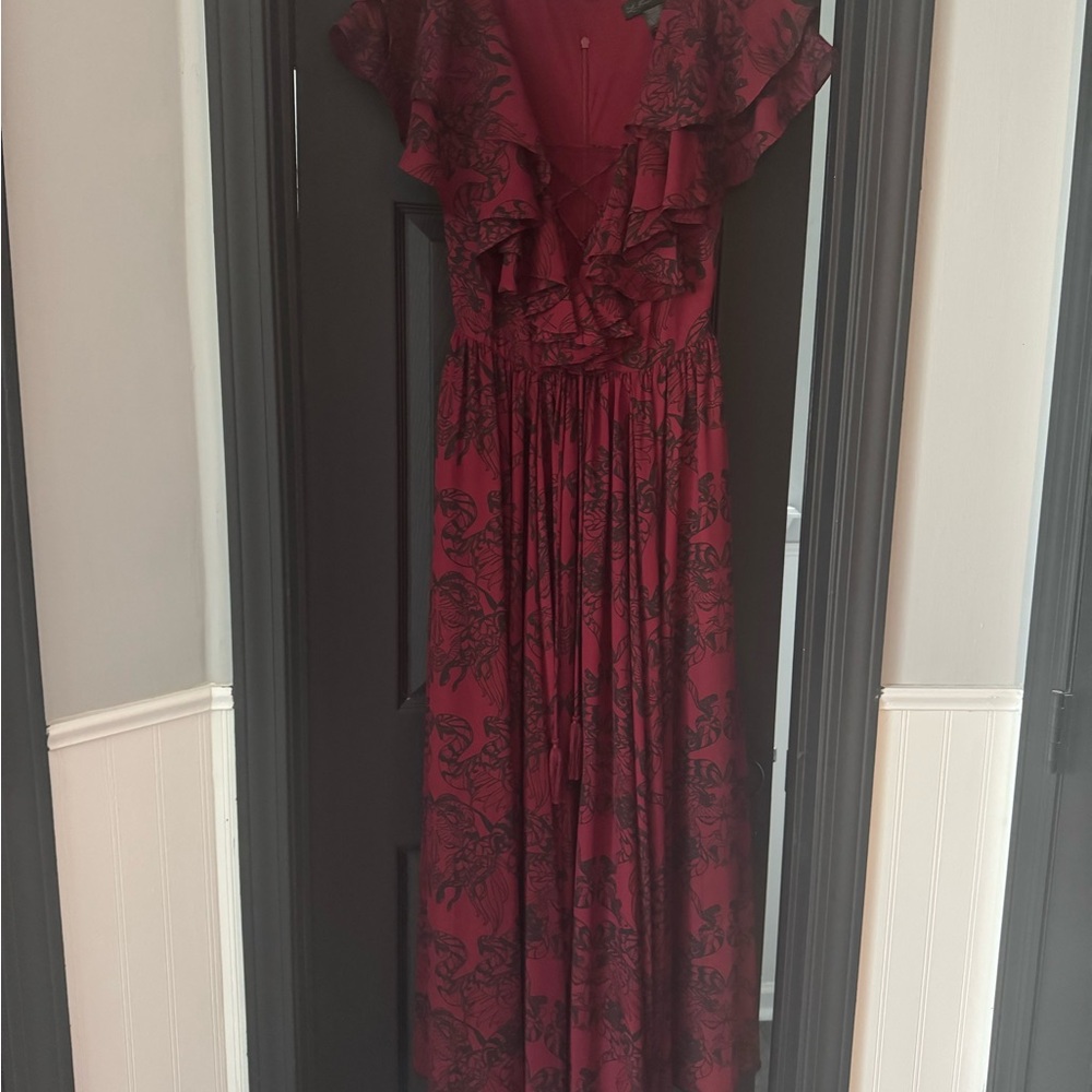 La Femme En Noir Mythical Goddess Gown in Oxblood Gorgon Print
